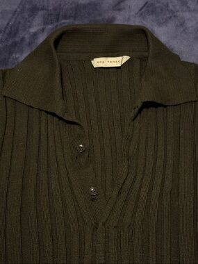 Ron Tomson Men's Black Ribbed V-Neck Short Sleeve Polo Sweater